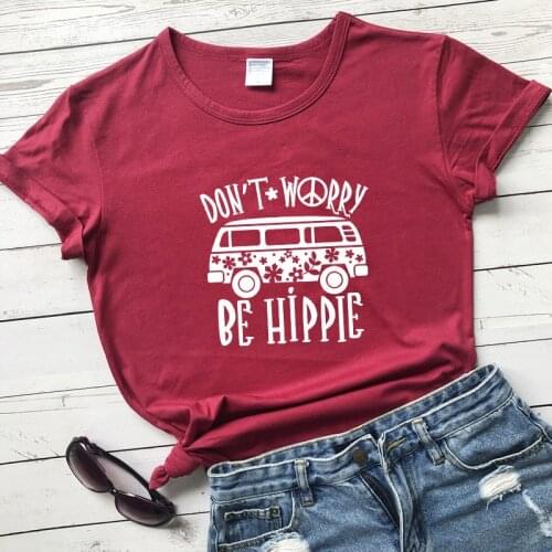 Don't Worry Be Hippie T-shirt Fashion Summer Vacation Camping Tshirt Cute Women Graphic Adventure Travel Tee Top Camiseta