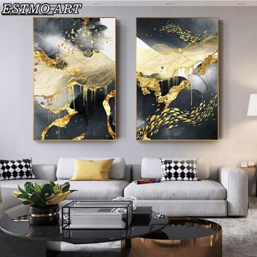 Canvas Painting Abstract Art Poster Golden Black and White Abstract Wall Art Poster and Prints Nordic Bedside Room Decoration