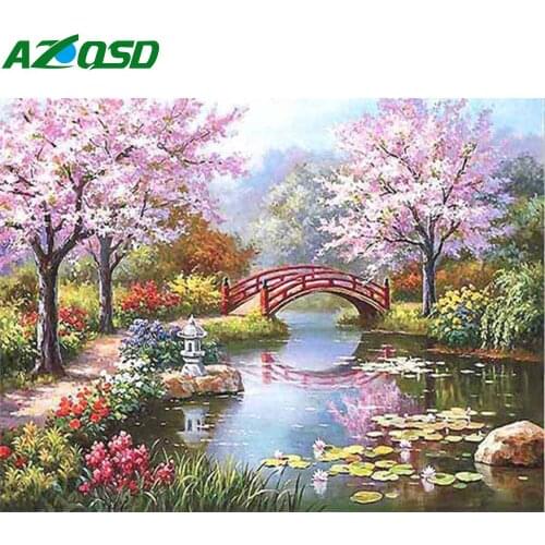 AZQSD Picture By Number Scenery Acrylic Unique Gift Pictures By Number Sakura Road Kits Home Decoration