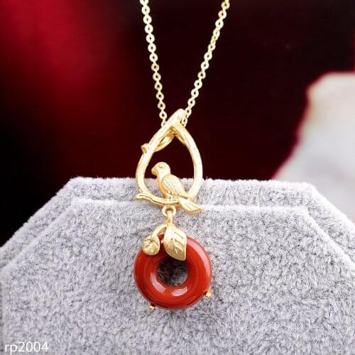 KJJEAXCMY Fine Jewelry S925 Sterling Silver Jewelry Earrings Gold Plated Womens Southern Red Necklace Fashion New Bird