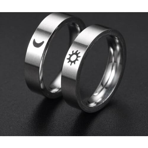Ring Sun Moon Couple Rings Minimalist Silver Color Stainless Steel Rings For Men Women Engagement Jewelry Gift