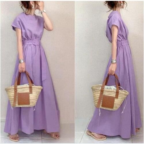 Korobov Korean O Neck Sleeveless Japanese Dress Vintage Sweet Solid Long Dresses Summer A-Line Beach Style Dress