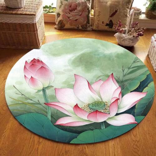 Round Carpet Living Room Bedroom Rug Household Chinese Lotus Cushion Hanging Basket Bedside Non-slip Floor Mats Tapis Salon