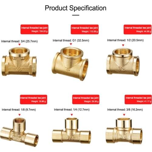 Brass Splicer Pipe Fitting T Shape 3 Way Hose Barb 1/8 1/4 3/8 1/2" Copper Barbed Connector Joint Air Water Oil Coupler Adapter