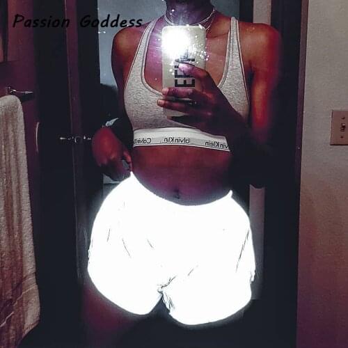 Summer Casual Women Luminous Reflective Shorts Home Loose Shorts Overalls Cargo Cool Dance Shorts Punk Streetwear Plus Size