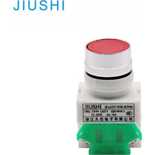 Copper silver point LAY37-11BNZS flat head button 22mm latching push button switch 10A 380V 1NO 1NC