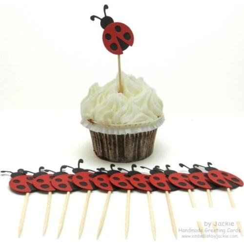 Cute ladybug wedding cupcake toppers kids birthday Food Picks toothpick Bridal baby shower Bachelorette party muffin decorations