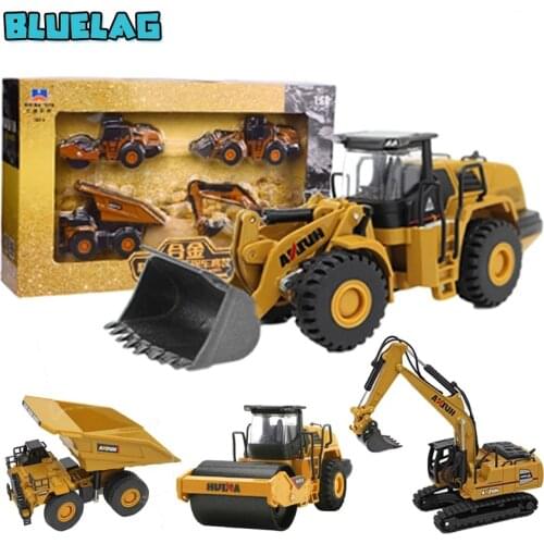 4PCS Huina Engineering vehicle Models High simulation Diecast Alloy 1:60 Excavator Dumper truck Wheel loader Alloy Toys Gift