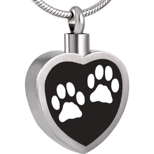 IJD8247 Fashion Pink/White Enamel Dog/Cat Paw Print In My Heart Cremation Necklace Pendant Memorial Urn Ashes Keepsake Pendant