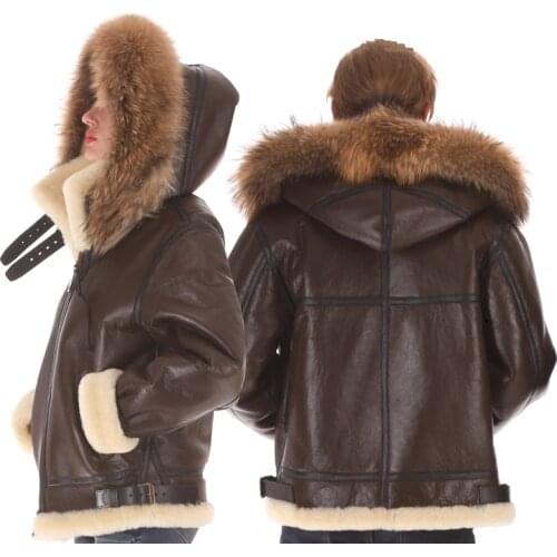 B3 shearling hat Bomber Fur military pilot World II Flying aviation air Leather jacket Environmental protection of leather MAN