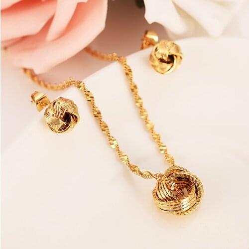 Necklace Sets Womens Gift Wholesale Gold Color Unique Ball Necklace stud Earrings pendant Jewelry Sets gifts Accessories charm