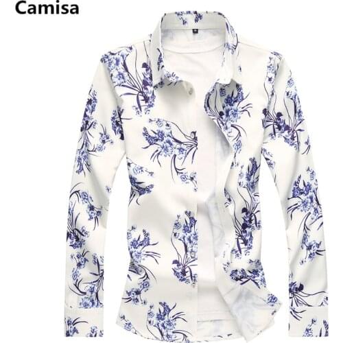 Autumn New Long Sleeved Print Shirts Mens Large Size S-5XL 6XL 7XL Small Stretch Shirt Men Polyester Fiber /Spandex Man Top