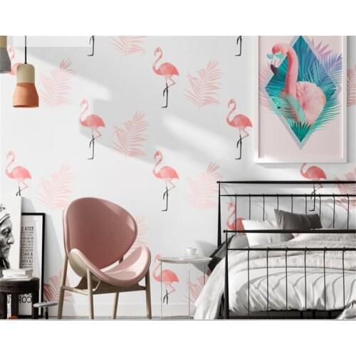 Beibehang wallpaper for kids room New Nordic style flamingo decorative mural wallpaper for walls 3 d papier peint mural 3d