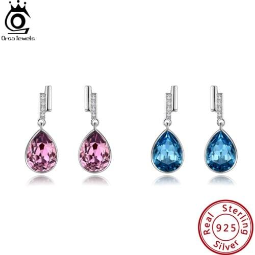 ORSA JEWELS 100% 925 Sterling Silver Classic 5A+ Austria Crystal Stud Earrings for Women Fashion Jewelry Anniversary Gift SWE17