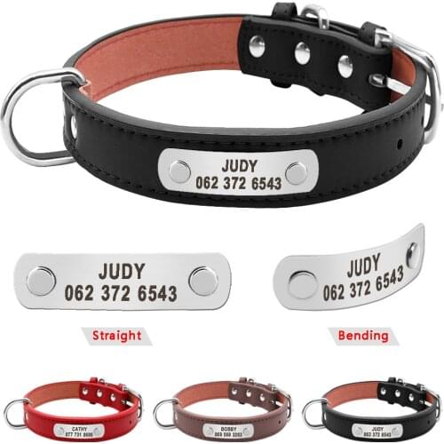 Custome Engraved Pet Dog Collar PU Leather Personalized Dogs Cat ID Collars Free Nameplate Adjustable For Small Medium Pets