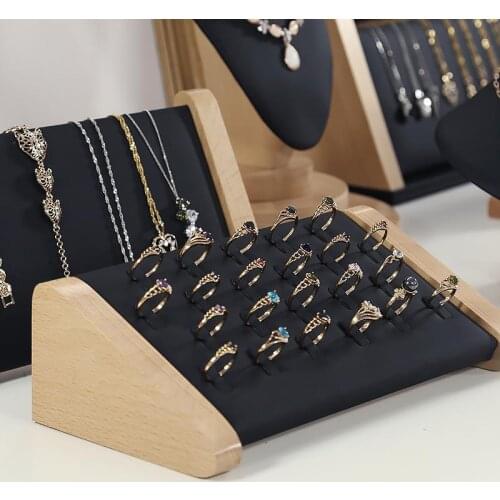 Solid Wood 22 Slot Rings Display Stand Jewelry Storage Box Display Cabinet Pendant Earring Showcase Trays