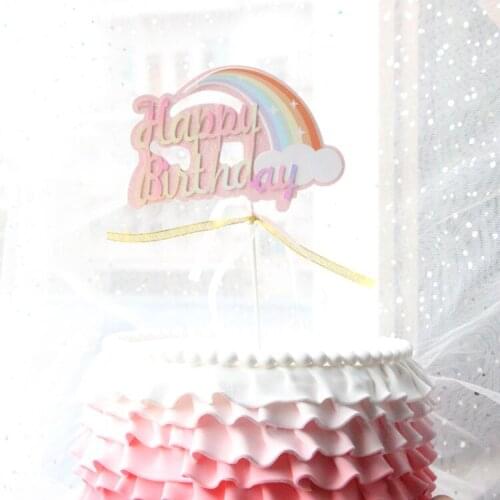 Pink Blue Biling Rainbow Cloud Unicorn "Happy Birthday" Cake Topper for Party Decoration Dessert lovely Gifts