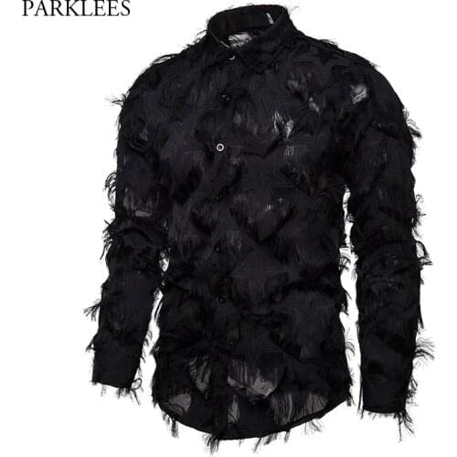 Sexy Black Feather Star Clubwear Shirt Men 2020 Stage Prom Dress Shirts Mens Party Dinner Event Prom Shirt Male Chemise Homme