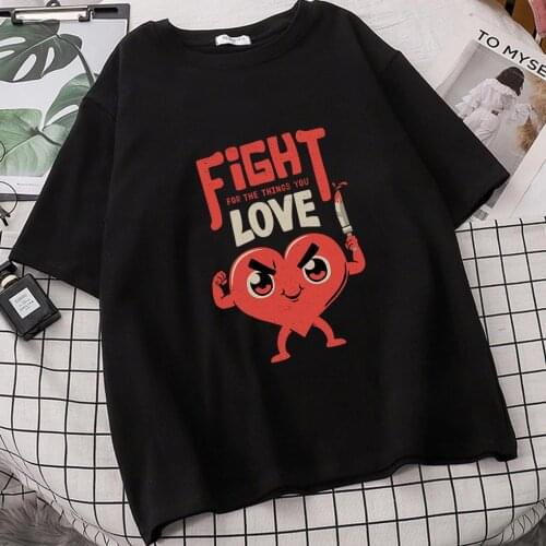 Heart Fight Love Women Vintage Tumblr Ulzzang T Shirts Camisetas De Mujer Anime Tops Tee Shirt Femme Roupas Femininas Vetement