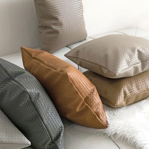 Woven texture PU leather pillowcase Living room sofa Decor cushion cover Custom logo pillow 45x45cm&30x50cm Car lumbar pillow