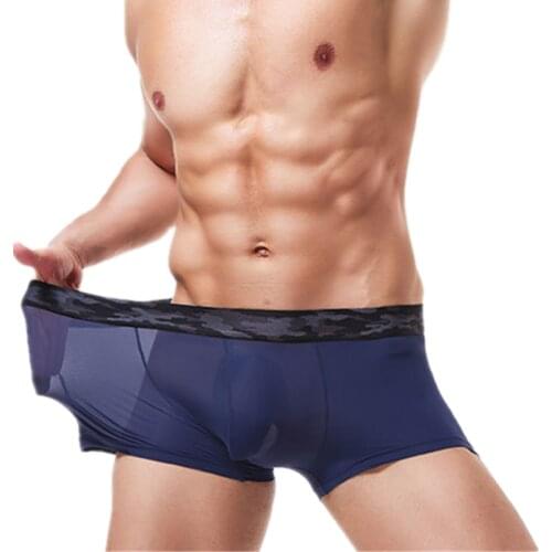 Sexy Mens Underwear Boxers Ice Silk Panties Man Boxershorts Breathable Pouch Underpants Male Clothes Cueca Calzoncillo Plus Size