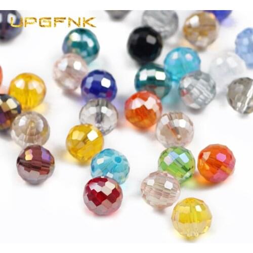 UPGFNK 96 Faceted Round Austrian crystal beads 30pcs 10mm AB color Loose Glass beads Jewelry making bracelet DIY accessories