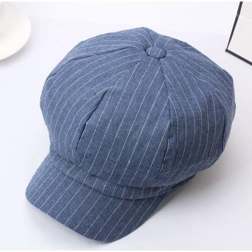 Spring Autumn Fashion Women Striped Newsboy Octagonal Hat Retro Beret Hats Curved Brim Cabble Cap Gatsby Golf Caps
