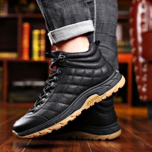 Handmade Waterproof Working Non-Slip Ankle Boots Winter Warm Men Boots Genuine Leather Wool Fur Outdoor Snow Boots