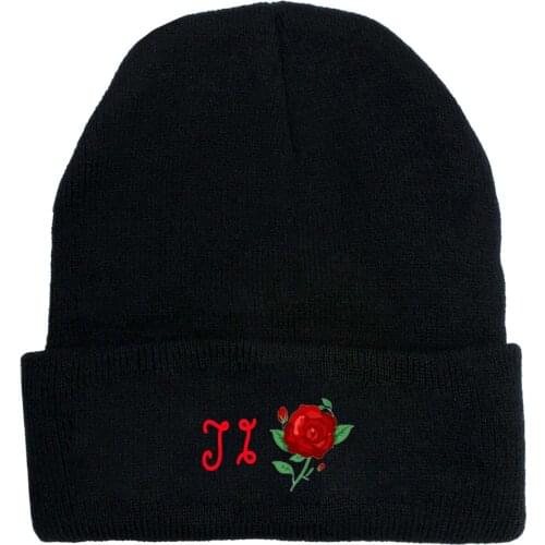 Rose flower Printed Letter Knitted Hat Autumn Winter Korean Casual Hat All-match Filament Velvet Hat