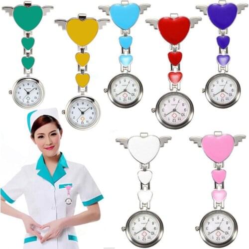 Women Love Heart-Wings Quartz Pocket Watch Clip brooch Fob Watch Nurse Doctors Medical Hanging Pocket Watch women watch