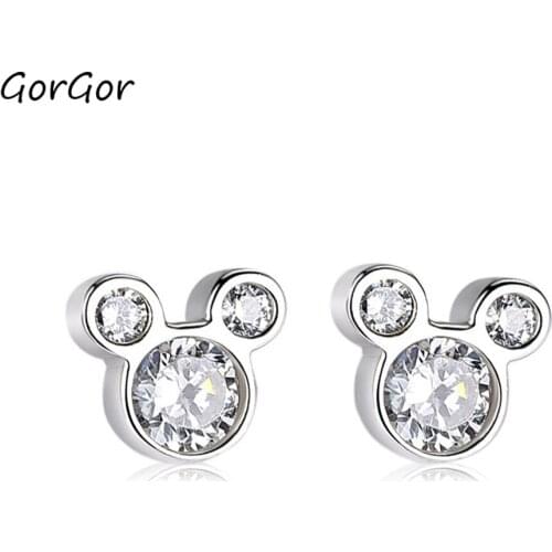 GorGor Stud Earrings Women 925 Sterling Pattern Little Mouse Mosaic Zirconia Smart Temperament Anniversary Jewelry E492