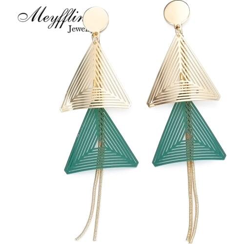 Meyfflin Double Triangle Geometric Drop Earrings for Women 2020 Gold Chain Tassel Long Earring Fashion Hanging Statement Jewelry