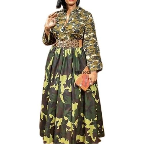 S-5XL Plus Size Maxi African Dresses For Women Camo Print Africa Dress African Clothes Dashiki Robe Africaine Femme Clothing