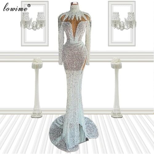 Long Sleeves Sequins Cocktail Dresses Mermaid Glitter Prom Party Dresses For Women 2021 Simple Celebrity Dress Robes De Cocktail