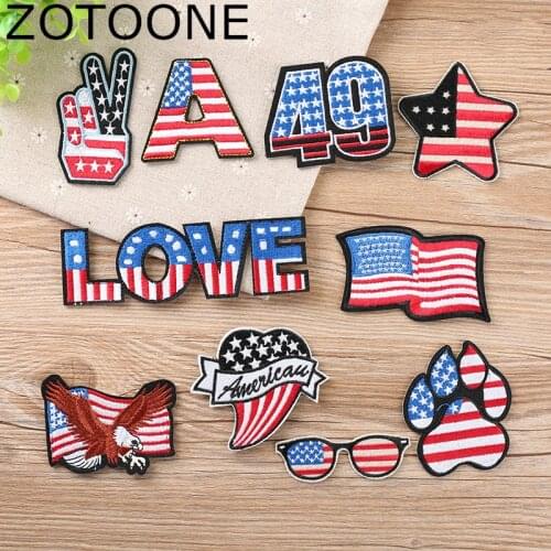 ZOTOONE National Flag Stripe Cloth Mend Decorate Iron on LOVE Patch Clothes Apparel Sewing Decoration Applique Patches Scenery