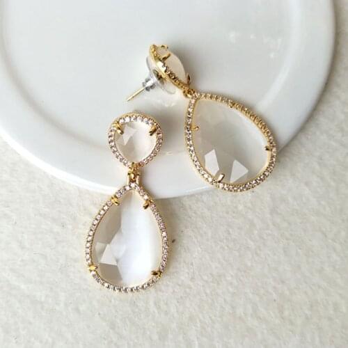 1 Pair Water Drop Shape Glass Crystal Earring With Pave Rhinestone Dangle Earrings Gem stone Jewelry Druzy For women ER120