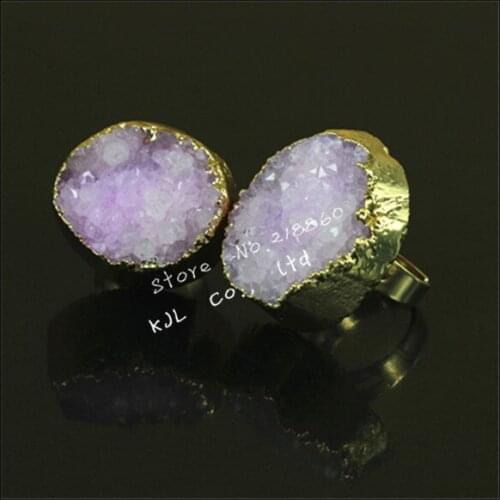 1pcs 2015 hot fashion natural pink crystal drusy druzy stone pendant ring gems pendant ring for women