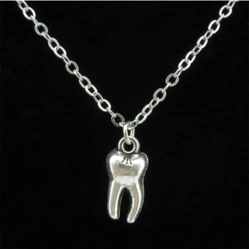1PCS Silver Color Alloy Kids Jewelry Tooth Teeth Molar Pendant Short Chain Collar Necklace