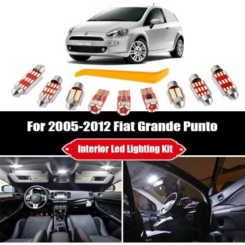10pcs White Ice Blue Canbus LED Car For Fiat Grande Punto 2005-2012 Interior Reading Ceiling Lamp Dome Map Trunk Light Bulbs Kit