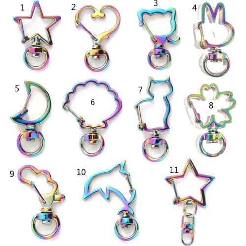 10pcs Rainbow Metal Snap Hook Lobster Clasp Lanyard with Keyring for Keychain Heart Star Cat Key Chain DIY Bags Finding A5KE