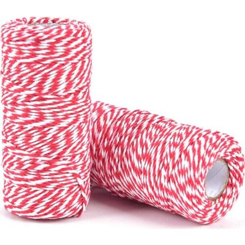 100m/Roll Cotton Bakers Twine String Cord Cotton Rope Cotton Cord Bottle Gift Box Decor Craft (Red+White)