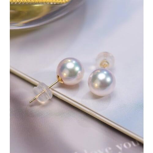 18K Solid Yellow Gold (AU750) Women Earrings Natural Akoya pearl Fashion Lady Jewelry girl Japanese seawater pearl
