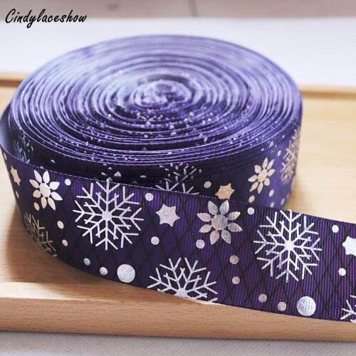 2yards/Lot 38 mm Snowflake Laser polyester grosgrain ribbon Purple Red DIY hair bows handmade materials Cake packing gift wrap