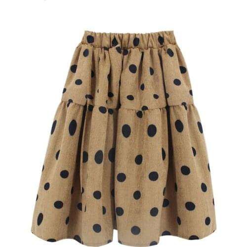 3-14Years Newest Coming Girls Polka Dot Printing Pleated Long Skirt for Winter Corduroy Thick Skirts