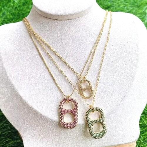 5Pcs, Trendy Pendant Copper fashion cz micro pave gold thin chain pig nose charms hanging pendant necklace