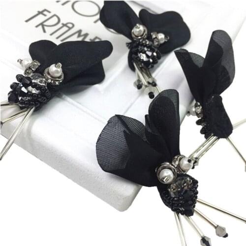 5pcs Handmade Beaded Black Bee Patch DIY Accessories Chiffon Insect Patches For Clothing Bag Shoes Parches Bordados Ropa AC1341