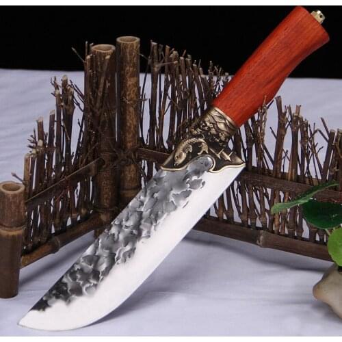 8 Inch Viking Barbecue Knife Hunting Outdoors Cleaver Sharp Boning Handmade Forge Steel Kitchen Knives Copper FIsh Decor Handle