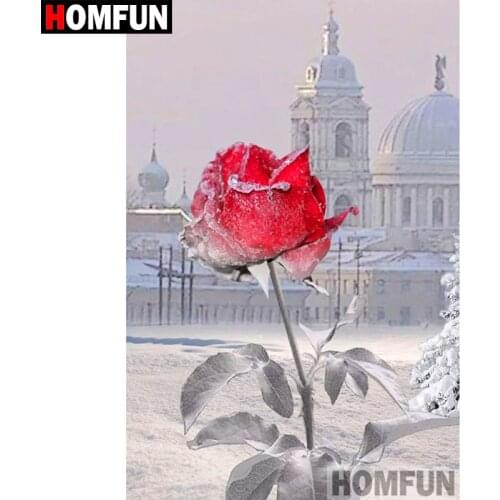 HOMFUN 5D DIY Diamond Painting Full Square/Round Drill "Rose Castle" Embroidery Cross Stitch gift Home Decor Gift A08912
