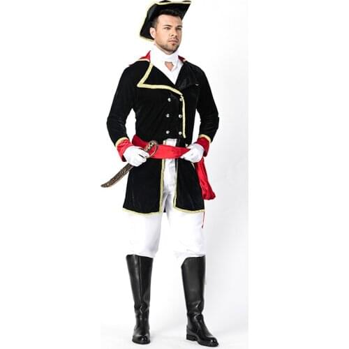 Free Shipping Pirate Costume Adult Cosplay Fancy Dress Carnival captain pirates Halloween Cosplay Medieval Costume For Men