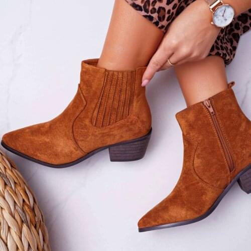 Ladies Ankle Boots Suede Pointed Toe Shoes Ladies Casual Mid-heel Shoes Ladies Retro Short Boots Ladies Shoes